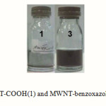 Figure 6: The images of MWNT-COOH(1) and MWNT-benzoxazole(3) in DMF (1mg/8ml) after standing for 3 month