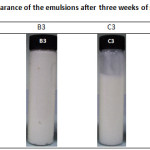 Figure 1: The appearance of the emulsions after three weeks of storage.