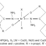 Figure 1: [M(EHPQH)2 X2 ] M = Co(II), Ni(II) and Cu(II); X = NH3, C6H5, a-picoline, b-picoline and g-picoline; R = n-propyl, R' = Ethyl