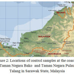 Figure 2: Locations of control samples at the coast of Taman Negara Bako  and Taman Negara Pulau Talang in Sarawak State, Malaysia