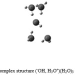Figure 3: The neutral complex structure (-OH, H3O+)(H2O)3 with CS symmetry.