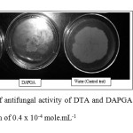 Figure 5: Illustration of antifungal activity of DTA and DAPGA on Fusarium oxysporum cubens at a concentration of 0.4 x 10-4 mole.mL-1