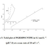 Figure 5: Tafel plot of PGRMWCNTPE in 0.1 mol L−1 PBS (pH 7.0) at a scan rate of 20 mV s−1.