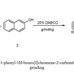 Scheme 1: synthesis 3-amino-1-phenyl-1H-benzo[f]chromene-2-carbonitrile by 20% DABCO in under grinding 