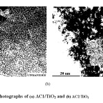 Fig. 4: TEM photographs of (a) AC1/TiO2 and (b) AC2/TiO2