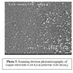  Photo 3. Scanning electron photomicrographs of Copper electrode in 2m K2S at potential -0.4V (KCuS4)
