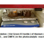 Fig. 10. Test of photodegradation ( Vat Green 03 textile ) of titanium dioxide +  P25 Degussa (DB, DMF1 , DMF2 , DMF3 ,  and DMF4 ) in the photocatalytic reactor ( transilluminator ).