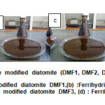 Fig.3 is shown the products of modification the natural diatomite by ferrihydrite with different concentrations of FeCl2.4H2O (1M,2M,3M,and 4M) respectively.