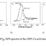 Fig. 3:  The C1s, O1s, P2p XPS spectra of the OPP-Cu activated carbon honeycomb monolith