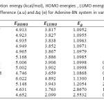 Table 1. Calculated adsorption energy (kcal/mol), HOMO energies , LUMO energies, HOMO-LUMO energy gap (eV),voltage difference (a.u) and ∆q (e) for Adenine-BN system in various distances