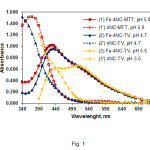 Fig. 1: Absorption spectra of extracted ternary complexes and blank samples. CFe(III)=2.24×10–5mol L–1 (curves 1-3); C4NC=2.6×10–4mol L–1, CMTT=3.0×10–4, pH 5.0 (curves 1,1’); C4NC=2.6×10–4mol L–1, CTV=3.6×10–4, pH 4.7 (curves 2, 2’); C4NC=2.0×10–4mol L–1, CTV=7.2×10–4mol L–1, pH 5.5 (curves 3,3’)