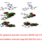 Fig. 1: The optimized molecular structures, HOMO and LUMO of the neutral inhibitor molecules using DFT/B3LYP/6-31G (d p).