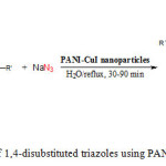 Scheme 1. Synthesis of 1,4-disubstituted triazoles using PANI@CuI-NPs as catalyst