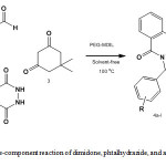 Scheme 2. Three-component reaction of dimidone, phtalhydrazide, and aromaticaldehyde
