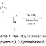 Scheme 1. NaHCO3 catalyzed synthesis of 1H-pyrazolo[1,2-b]phthalazine-5,10-diones