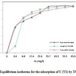 Fig.9:Equilibrium isotherms for the adsorption of U (VI) by TOAFMNPs