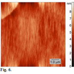 Fig. 6. AFM images of the surface of the GGG film deposited on mica from a methanol solution (topography mode).