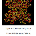 Figure 2. A carbon stick diagram of the overlaid structures of original crystalstructure(red) and prepared and minimized structure (yellow) of Mtb SAHH.