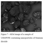 Figure 7 - SEM image of a sample of UHMWPE containing nanoparticles of titanium dioxide
