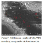 Figure 9 - SEM images samples of UHMWPE containing nanoparticles of zirconium oxide