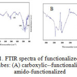 Figure 1. FTIR spectra of functionalized carbon nanotubes: (A) carboxylic--functionalized (B) amido-functionalized