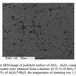 Figure 6 – A SEM image of polished surface of ZrO2 - Al2O3 composites. The composites were obtained from a mixture of 50 % of ZrO2 (Y2O3) and 50% of Al2O3*4H2O, the temperature of sintering was 1,500 °C.