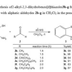Table 1. Synthesis of 2-alkyl-2,3-dihydrobenzo[d]thiazoles 3b-g from the reaction of 2-aminothiophenol (1) with aliphatic aldehydes 2b-g in CH2Cl2 in the presence of 4Å molecular sieves