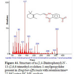 Figure 44. Structure of n-(2,4-Dinitrophenyl)-N´-13-(2,6,6-trimethyl-cyclohex-1-enyl)propylider present in Zingiber officinale with retention time= 22.862 using GC-MS analysis.