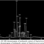 Figure 1: GC-MS chromatogram of methanolic extract of Staphylococcus aureus. chromatogram of methanolic extract of Staphylococcus aureus.