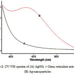 Figure 2: UV-VIS spectra of (A) AgNO3 + Citrus reticulate extract and(B) Ag-nanoparticles