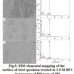 Figure 5: EDS elemental mapping of the surface of steel specimen treated in 1.0 M HCl in presence of 500 ppm of JM inhibitor solution