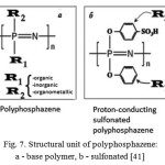 Figure 7: Structural unit of polyphosphazene: a - base polymer, b - sulfonated [41]