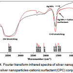 Figure 4: Fourier transform infrared spectra of silver nanoparticles and silver nanoparticles-cationic surfactant (CPC) conjugate.
