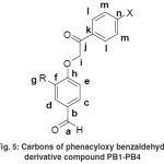 Figure 5: Carbons of phenacyloxy benzaldehyde derivative compound PB1-PB4