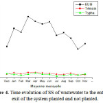 Figure 4: Time evolution of SS of wastewater to the entry and exit of the system planted and not planted. 
