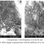 Figure 8: SEM images of geopolymer with the addition of (a) AG and (b) CTAB
