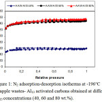 Figure 1. N2 adsorption-desorption isotherms at -196 °C of apple wastes- Al13 activated carbons obtained at different Al13 concentrations (40, 60 and 80 wt.%).