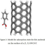 Figure 3: Model for adsorption state for BA molecule on the surface of a (5, 5) SWCNT