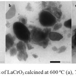 Figure 4: TEMmicrographs of LaCrO3 calcined at 600ºC (a), 700ºC (b), and 800ºC (c).