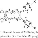 Figure 1: Structural formula of 2,3-Diphenylbenzo(g) quinoxaline [X = H or -M or +M group]