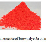 Figure 2: Intense photoluminescence of brown dye 5a on nylon was observed under UV illumination (λ 365 nm).