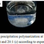 Figure 2: Solution photos before precipitation polymerization at various mole ratios of MAA:EGDMA: 5:1 (a), 10:1 (b) and 20:1 (c)according to experiments 1-3 in Table 1