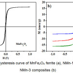 Figure 4: Hysteresis curve of MnFe2O4 ferrite (a), NMn-1, NMn-2 and NMn-3 composites (b)