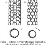 Figure 1: Side and top view of halogen intercalation into structure а) «armchair» CNT and b) «zigzag» CNT2