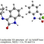 Figure 6: The anticipated molecular 3D structure  of  (a) Schiff base ligand and  (b) complexes, M(II) = Co, Ni and Cu