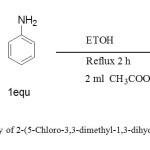 Figure 3: Synthetic pathway of 2-(5-Chloro-3,3-dimethyl-1,3-dihydro-indol-2-ylidene)-3-phenylimino-propionaldehyde (1).