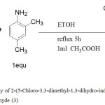 Figure 5: Synthetic pathway of 2-(5-Chloro-3,3-dimethyl-1,3-dihydro-indol-2-ylidene)-3-(2,4-dimethyl phenylimino)-Propionaldehyde (3)