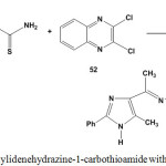 Scheme 24: Reaction of ethylidenehydrazine-1-carbothioamide with 2,3-dichloroquinoxaline