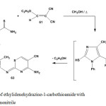 Scheme 27: Reaction of ethylidenehydrazine-1-carbothioamide with ethoxymethylenemalononitrile