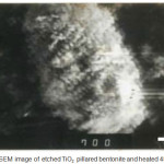 Figure 6: SEM image of etched TiO2 pillared bentonite and heated 450°C